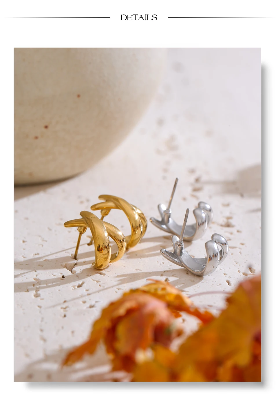 Yhpup Minimalistische X-förmige Ohrstecker aus Metall, 18 Karat PVD-beschichtet, täglicher Edelstahl, attraktiver Modeschmuck für Damen – Detail 14