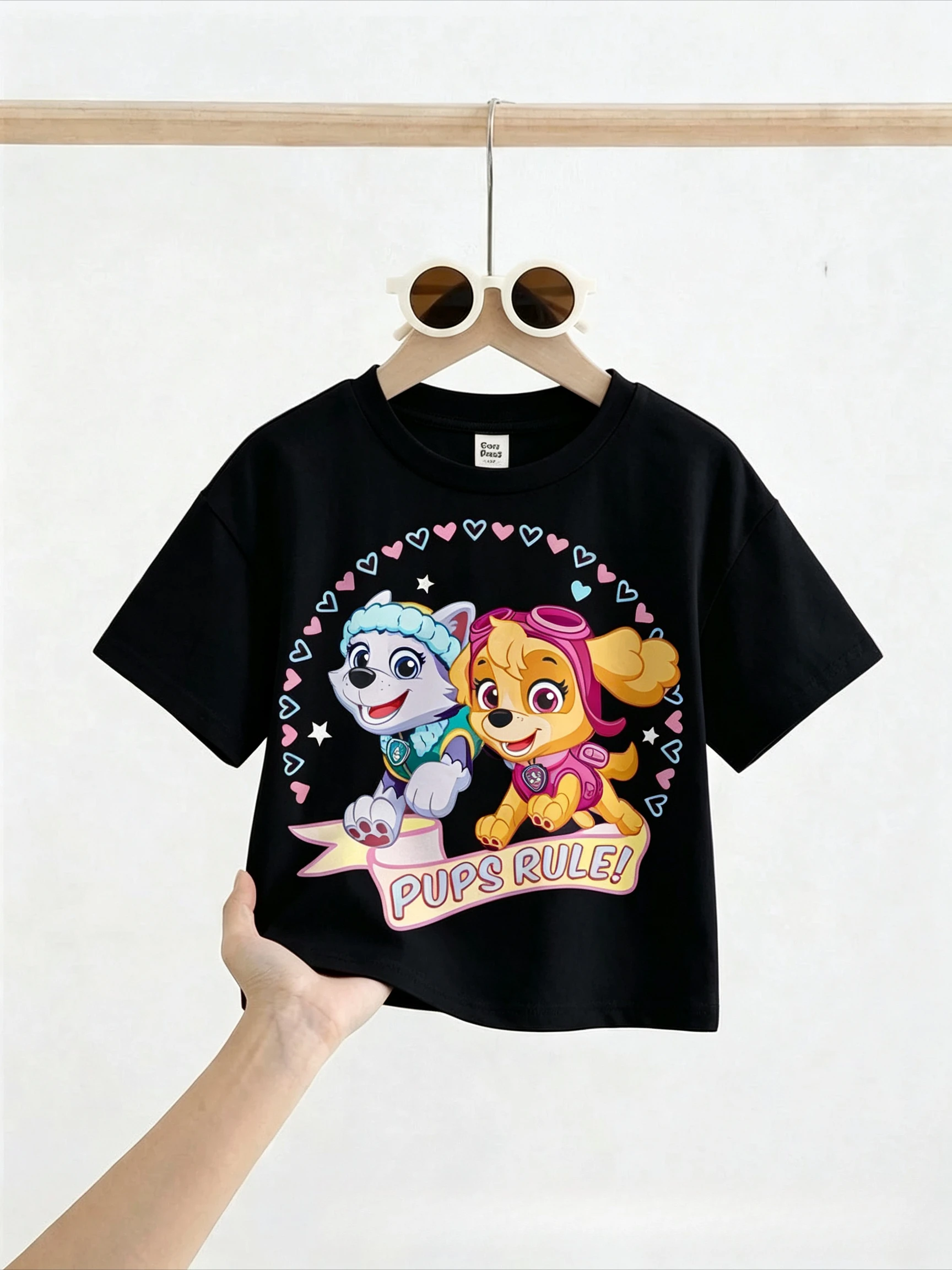 Paw Patrol T‑Shirt Skye Everest Cartoon Puppy Heart Pattern Print Short Sleeve  Casual Cotton Kids TopsTops for Boys Girls