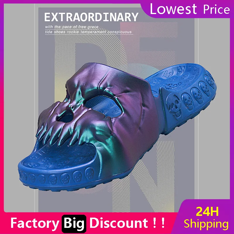 New Personalized Skull Design Men Slippers 2023 Summer Outdoor Fun Slides Thick Bottom of Beach Non-slip Leisure Women Sandals