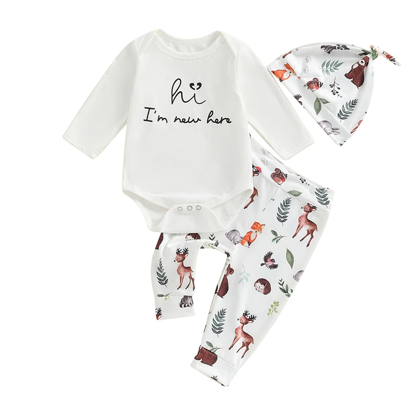 Newborn Baby Girls Pants Sets Long Sleeve Letter Romper and Floral Pants Suit 3Pcs Fall Outfits Clothes Set