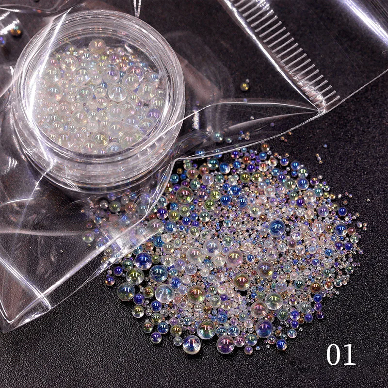 1Box MIni Caviar Tiny Beads Rhinestones Glass Balls Micro Bead 3D Nail Decorations Crystal Charms Nail Accessories