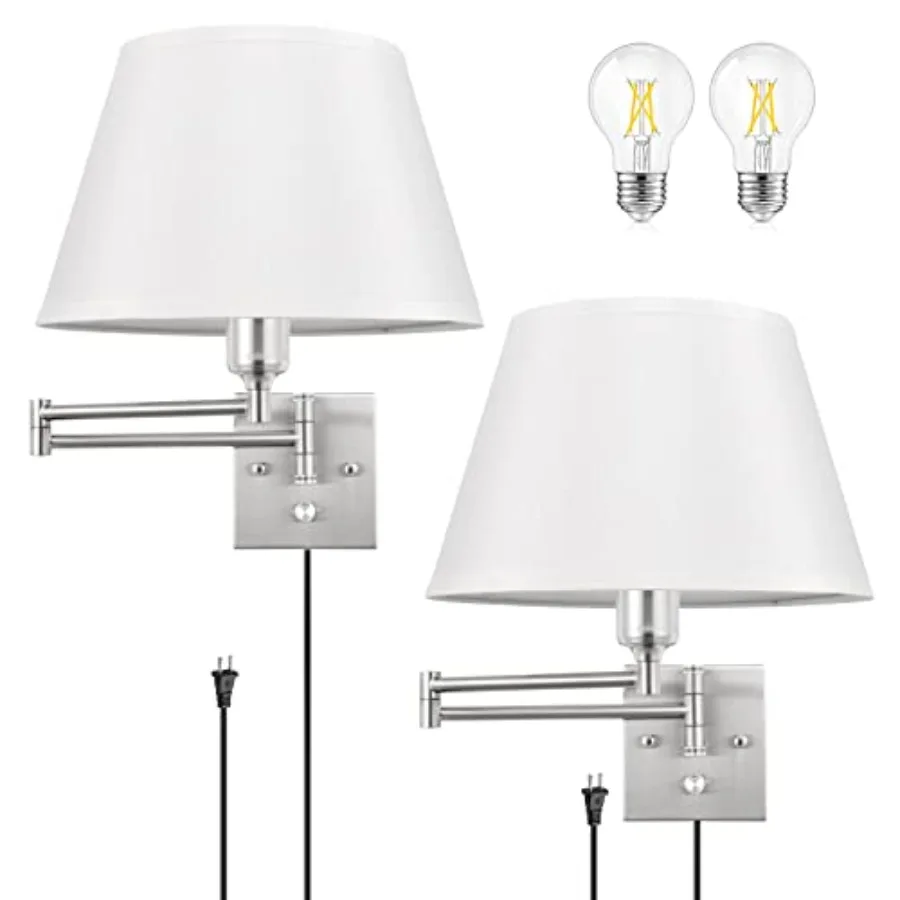 

Настенные светильники с регулируемой яркостью, встраиваемые, из матового никеля, комплект из двух, с поворотными кронштейнами, с кабелем питания и диммером включения/выключения