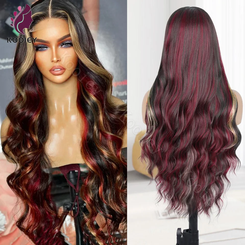 

99J Burgundy Colored Human Hair Wigs 13x4 HD Lace Frontal Wig Highlight Honey Blonde Body Wave 5x5 Silk Top Lace Closure Wigs