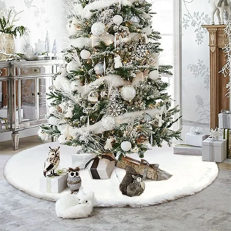 

78/90/122cm Christmas Tree Skirts White Plush Mat Navidad Plush Skirt Xmas Tree Base Mat Ornament New Year Christmas Home Decor