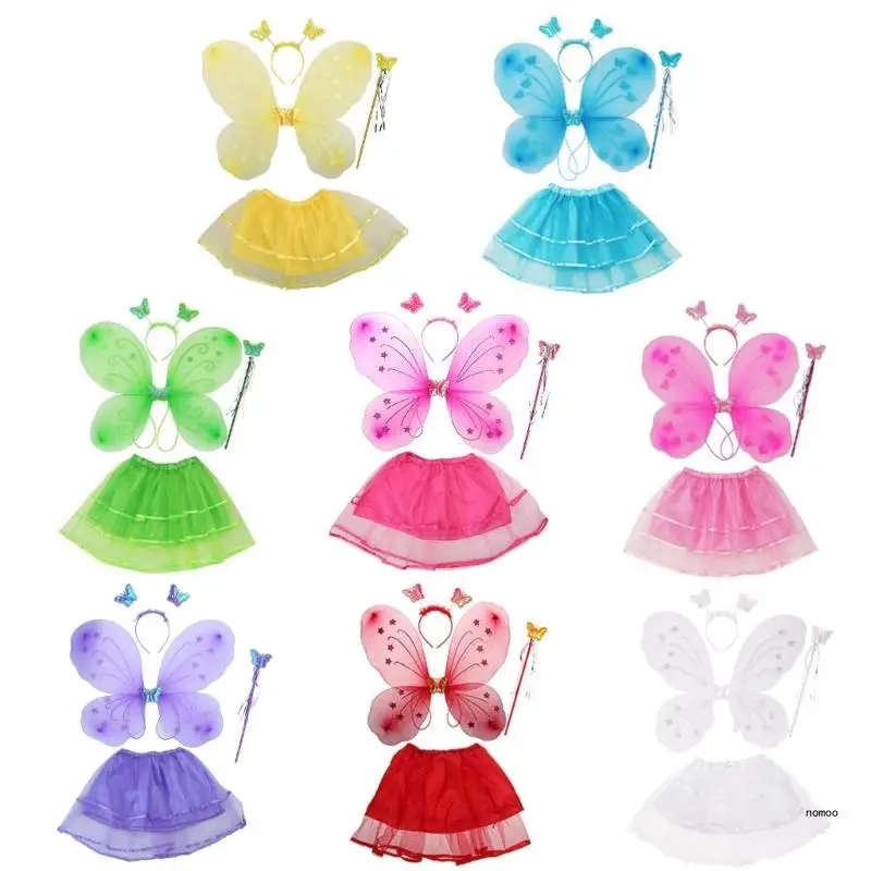 Conjunto disfraces hadas princesa para niñas, con alas hada y mariposas, varita mágica, diadema con tutú, regalo