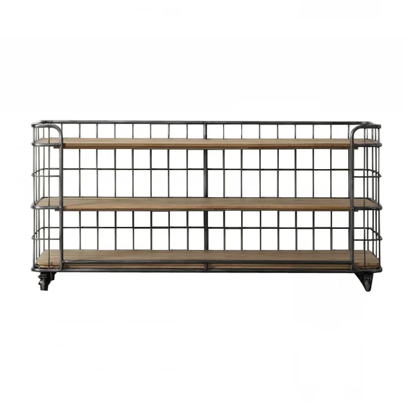 

Side rack retro solid wood display shelf bookshelf shelf removable kitchen multi-layer creative shelf
