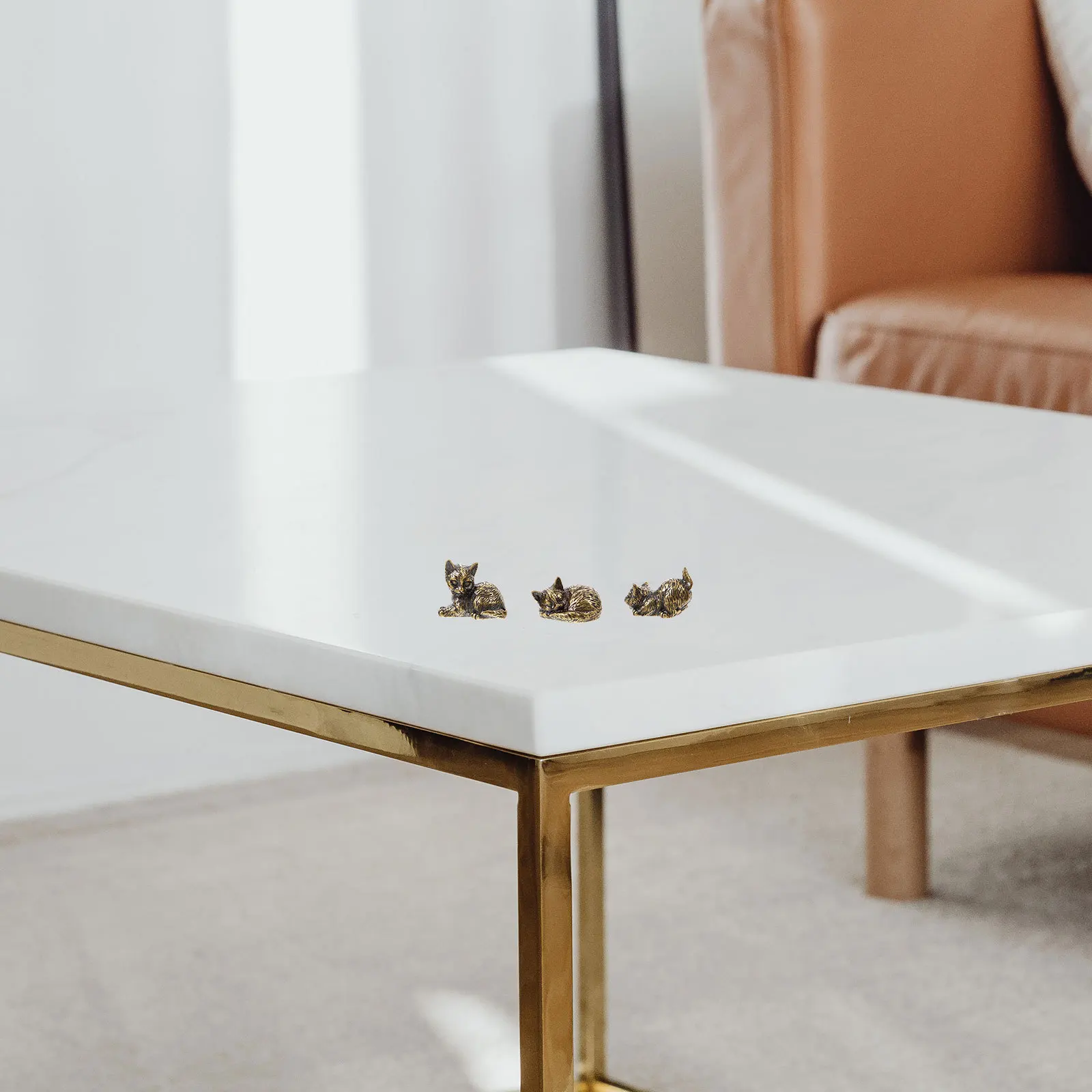 

3pcs Brass Lucky Statue, Cat Shaped Desktop Decor For Home Office, Cat Sculpture, Brass Animal For Table Decor