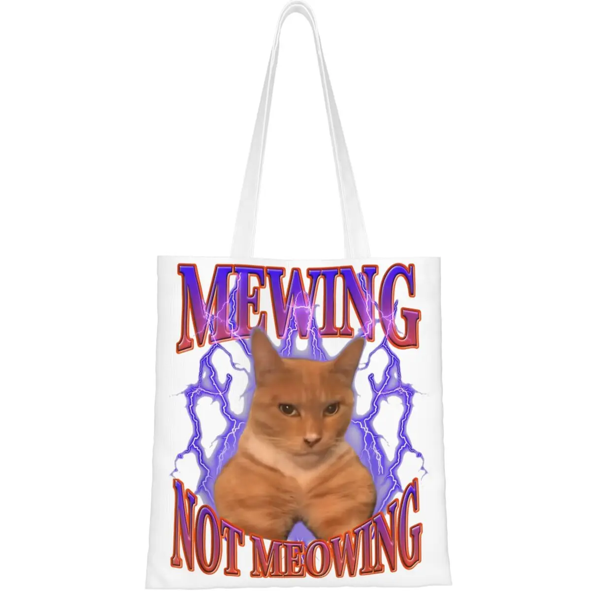 Funny Cat Mewing Not Meowing Meme Canvas Tote Handbag Fun Kitten Cats Face Shoulder Bags Shopper Bags for Unisex