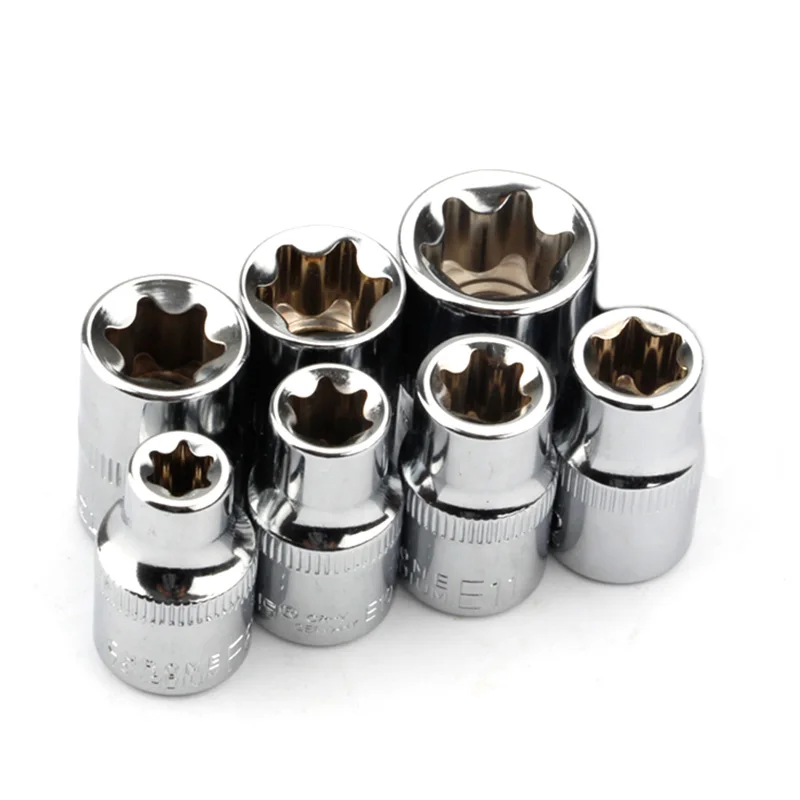 

7pcs Socket Wrenches Repair Supplies Workshop Bit E14 E16 E18 Hand Tools Silver Star Steel 3/8 inch Accessories