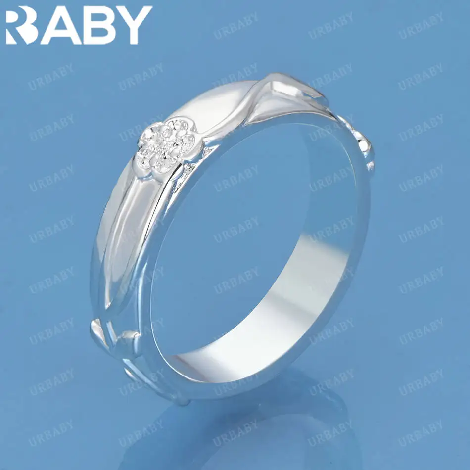 

URBABY 925 Sterling Silver Size 7-10 3D Flowers Ring For Women Men Fashion Jewelry Charm Grace Noble Wedding Accessories
