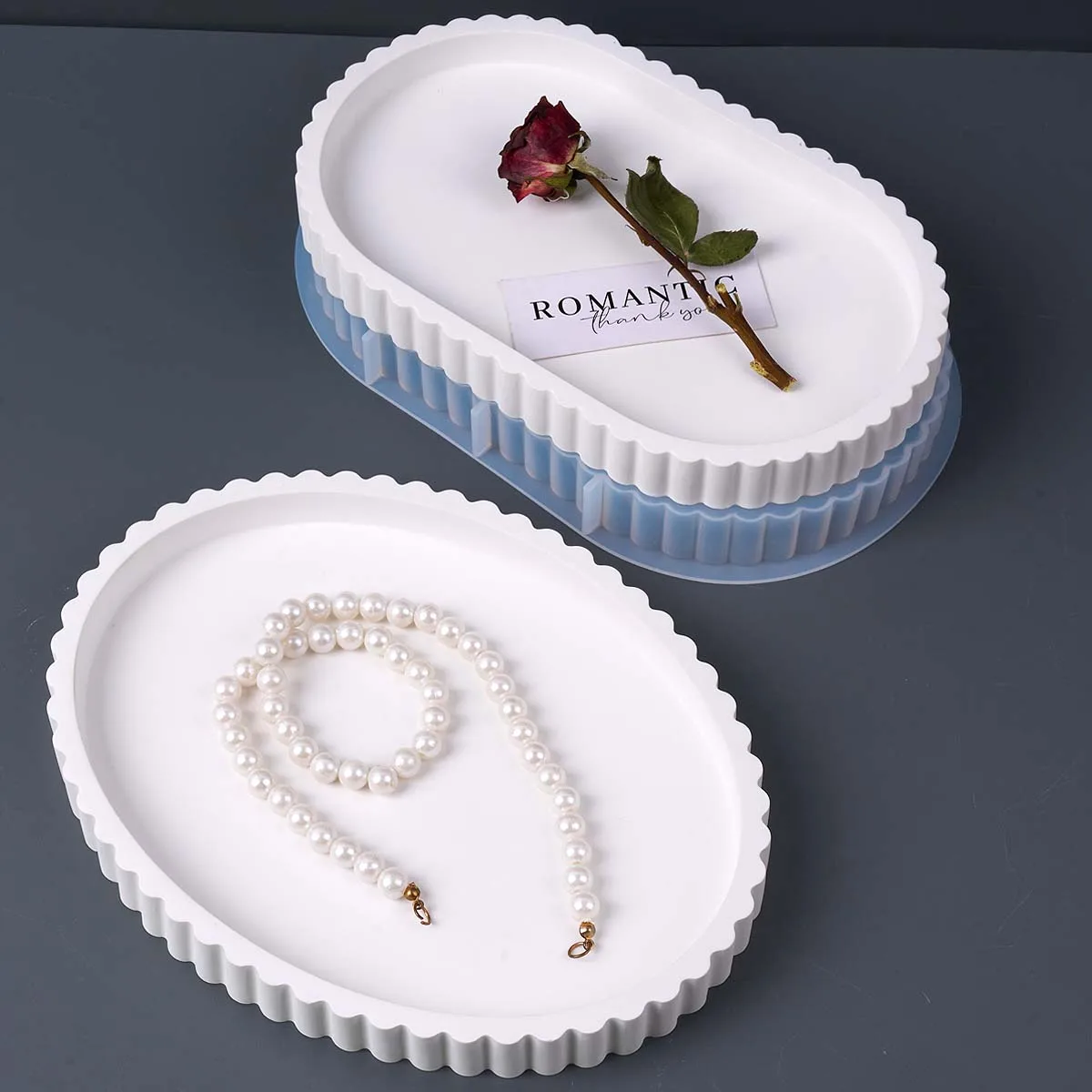 Lace Storage Tray Silicone Mold DIY Oval Stripe Coaster Making Molds Plaster Resin Jewelry Display Plate Craft Casting Mould view 6