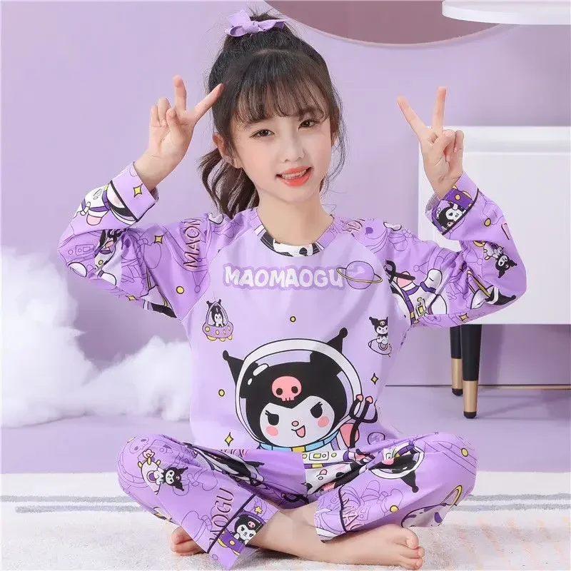 

Children Hello Kitty My Melody Pajamas Kawaii Sanrio Anime Long Sleeve Shirt Pants Set Cute Kuromi Princess Home Wear Kids Toys