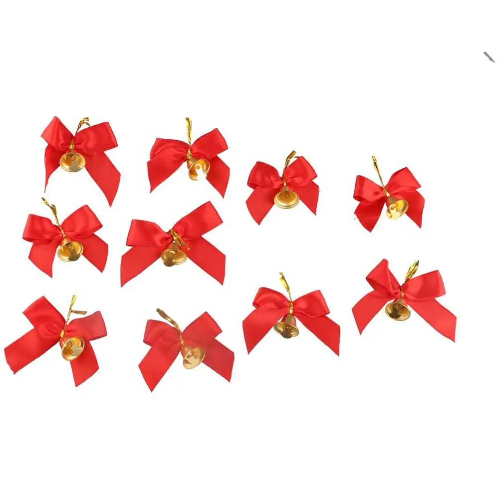 10pcs Multipurpose Red Christmas Bell Bow Bowknot Hangings Christmas Bow Ornaments Mini Mini Red Bow Gift Packaging