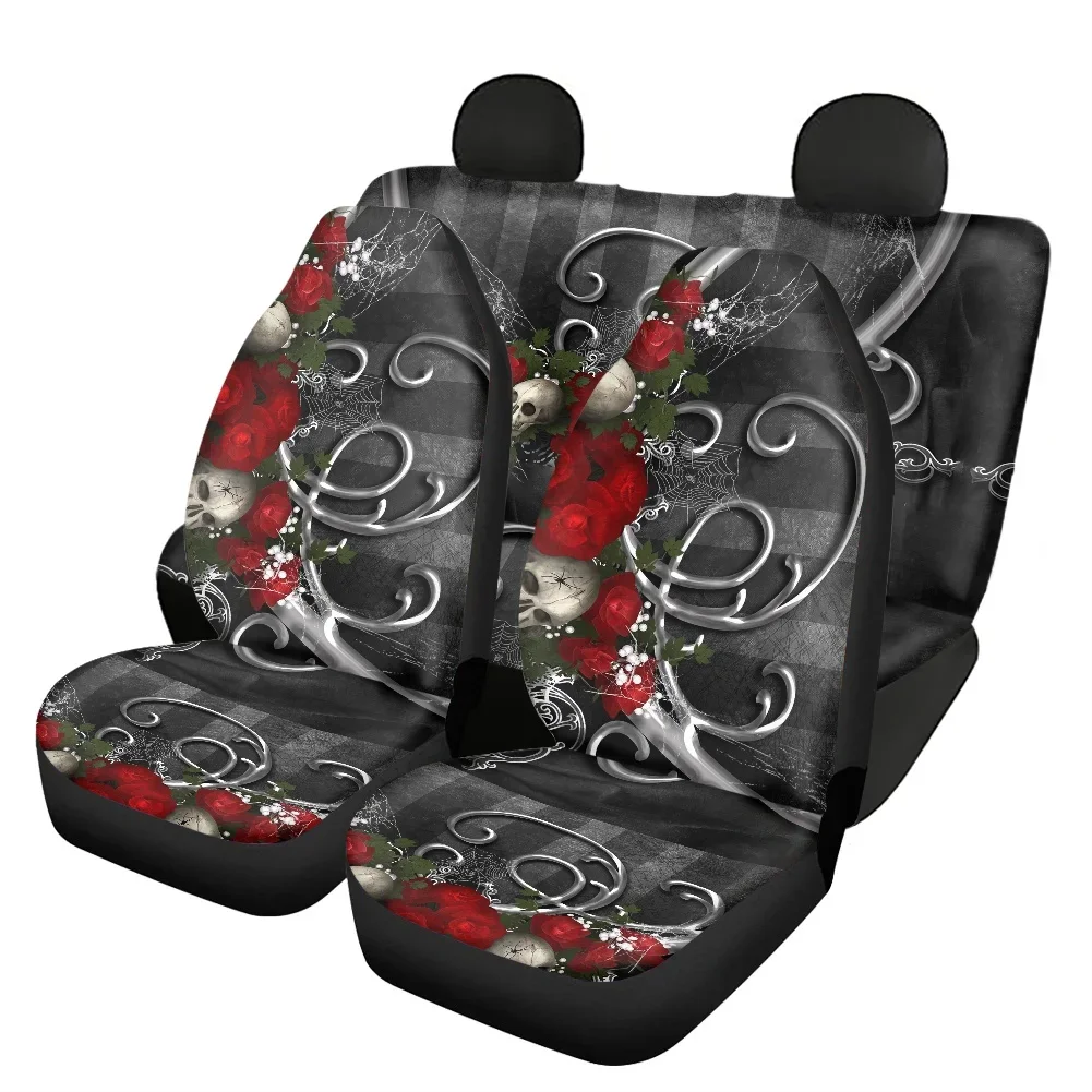 The Car Interior Seat Covers of Gothic Skull Pattern Non-skid Front and Back Car Seat Cushion Full Set Vehicle Seat Protecting