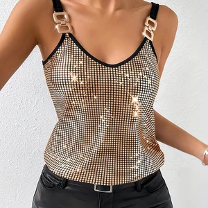 Damen -Tanktop mit Ärmeln mit Pailletten für Nachtclub, Tanktop und Camis, sexy Frauen -Tanktop, weiße Tops für Frauen, 2000 Y2K -Kleidung für Frauen 12 Hauptverkäufe von Branco Branco - №1