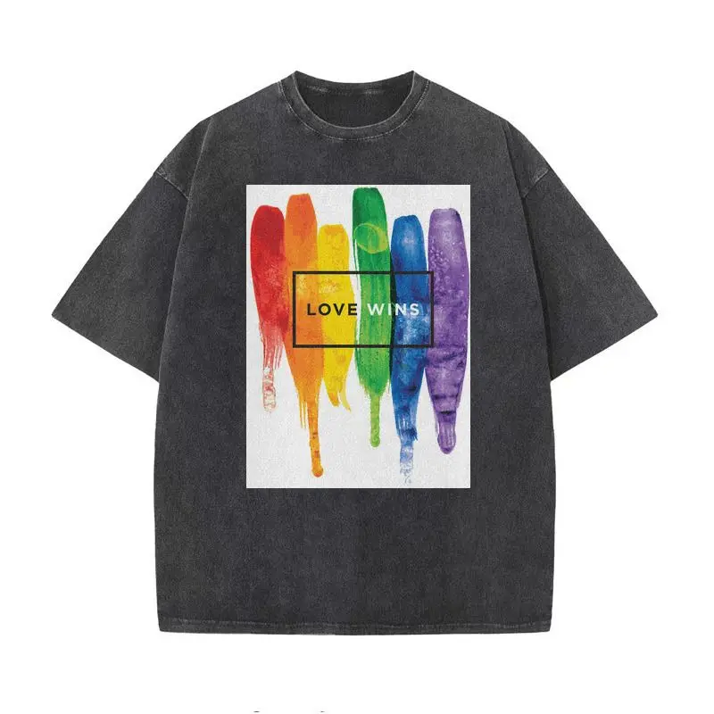 

2025 New High Street Cute Direct Injection Printing Washed Old Short-sleeved Men's and Women's Retro Half-sleeved T-shirt