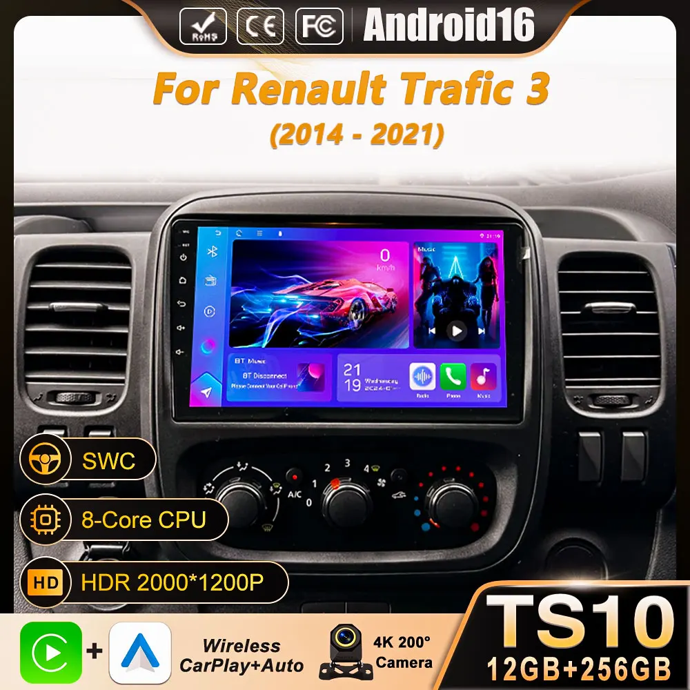 

Автомагнитола для Renault Trafic 3 2014-2021, для Opel Vivaro B 2014-2018, Carplay, Android Auto, мультимедиа, 8-ядерный процессор, 4G, Wi-Fi, Bluetooth