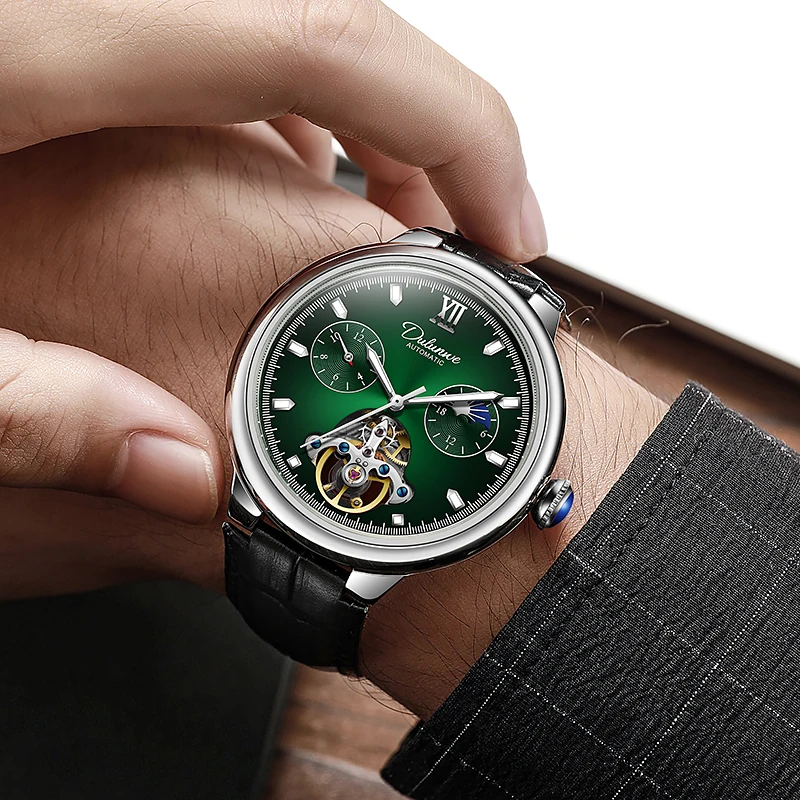 Montre mécanique vintage à plu - Leather Watch Band Men avis et prix
