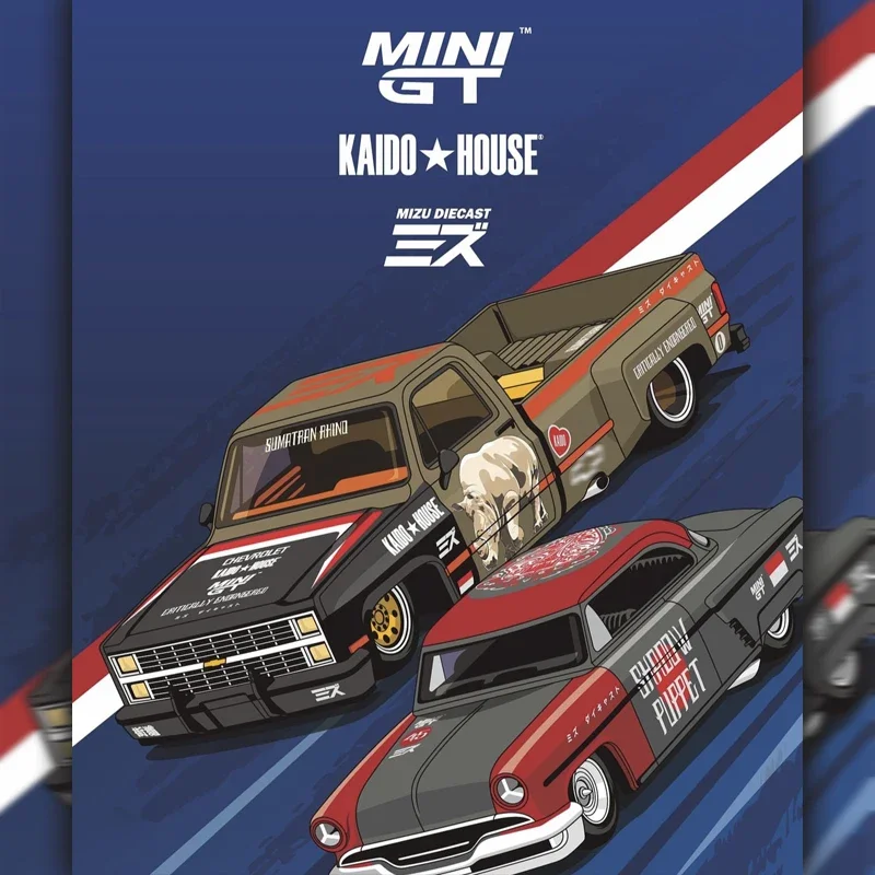 

**Предпродажа** MINIGT 874 KHMG153 1:64 Silverado Sumatran Rhino Capri Hot Rod Shadow Puppet, литая под давлением модель автомобиля Kaido House