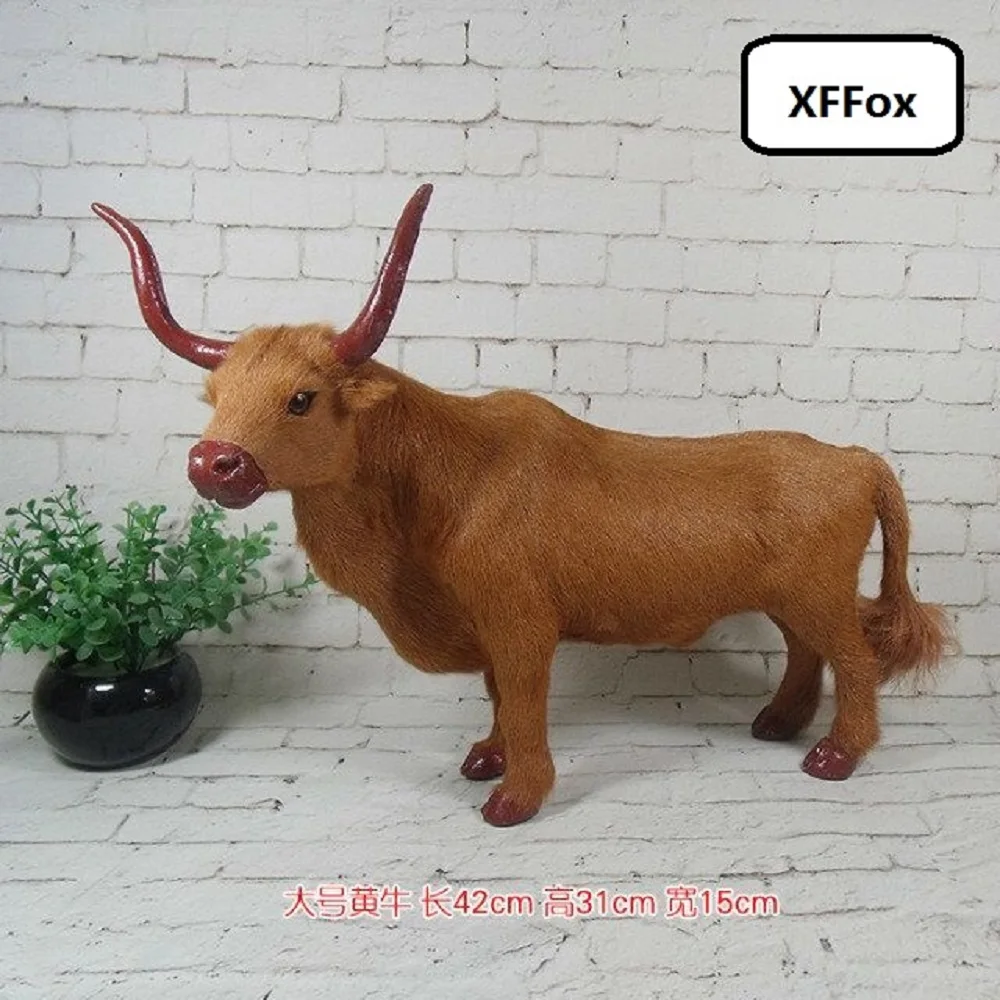 big creative simulation cattle model plastic&furs brown cattle gift about 42x31x15cm xf1921