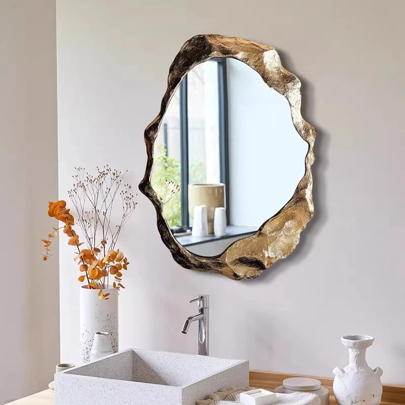 مرآة مدفأة أمريكية قديمة، إبداع فني، مرآة حمام غير منتظمة على شكل خاص لتزيين مرآة مكياج الحمام