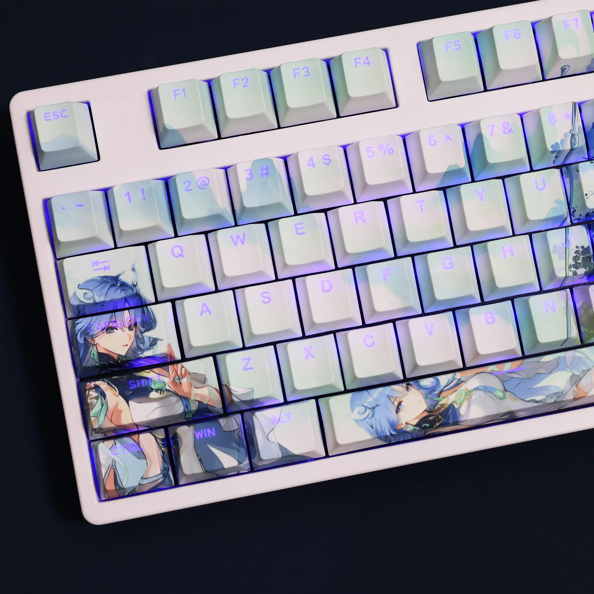 Qingxiao 108 Key Cap Wuthering Waves Key Cover PBT DYE Sublimation Cherry MX Cross Axis Switch Keycaps for Mechanical Keyboard