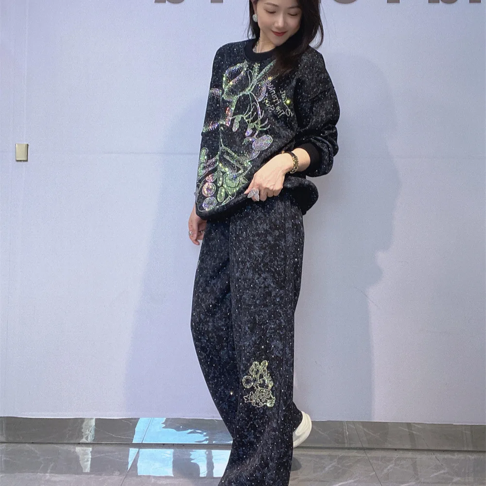 Mode Marke Casual Rundhals Tie-Dye Sweatshirt Langarm Tops frauen Herbst Winter Neue Sportswear Hosen Zwei-stück Set