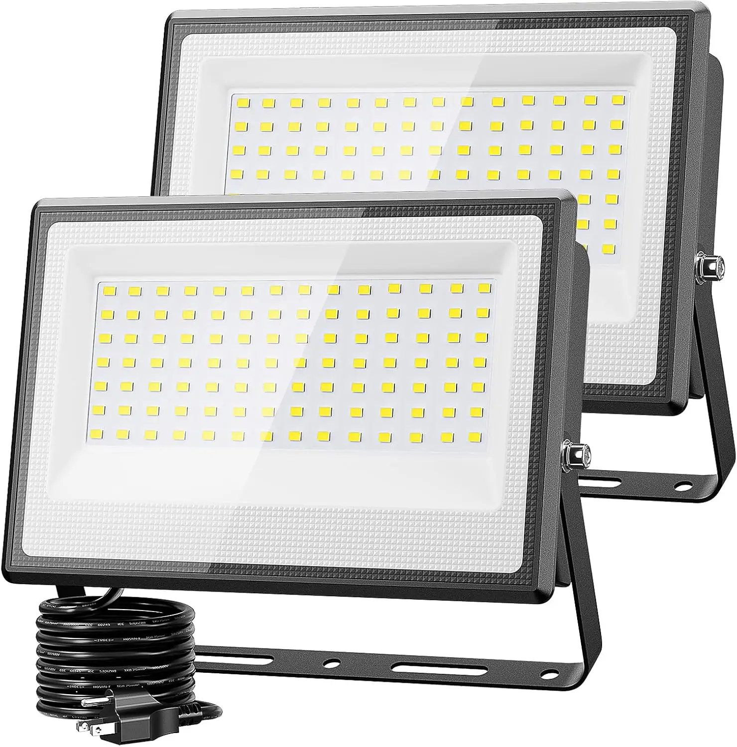 

2 Pack 130W LED Flood Light, 13000lm Outdoor Work Light with Plug, IP66 Waterproof Security Lights for Yard Stadium Lawn