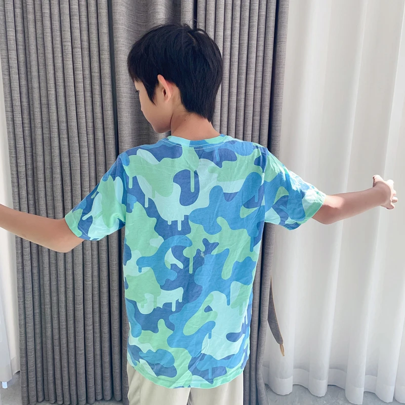 Children's quick-drying breathable T-shirt Marine camo tactical airsoft game T-shirt Heat transfer process for front hand