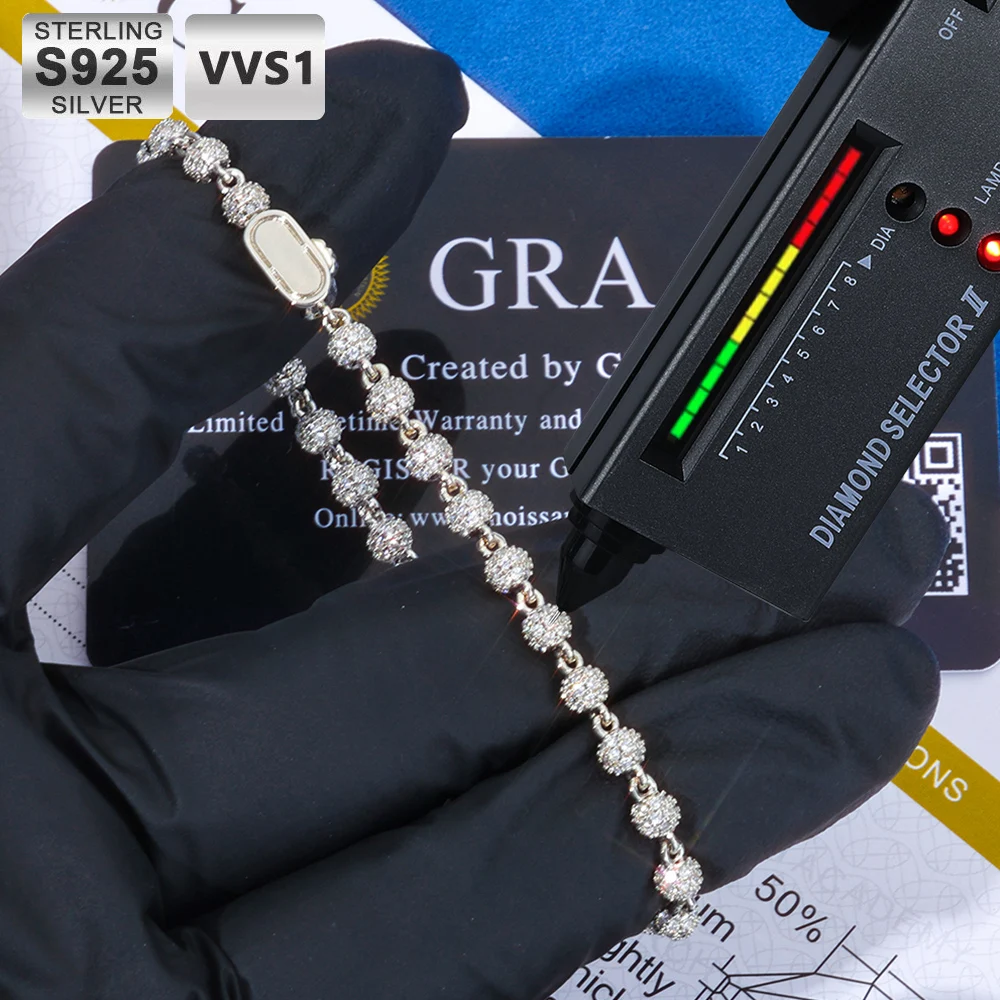 

ICEBLING Customized New Design 4mm Ball Cuban Chain 925 Silver Bead Necklace with Vvs Moissanite Shiny Iced Out Hip Hop