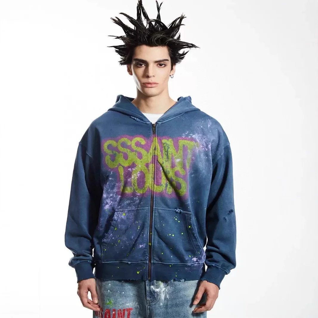 

SSSAINT LOUIS 26SS Printed Logo Long-Sleeved Zip-Up Hoodie Sweater for Men and Women - American Streetwear Brand