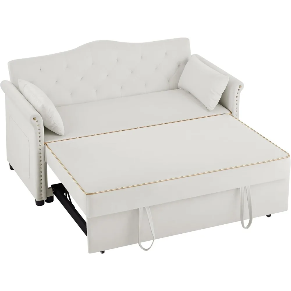 Sofá cama extraíble de terciopelo, sofá de dos plazas convertible 3 en 1 con tiras doradas y respaldo ajustable, perfecto para la sala de estar