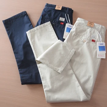 2025 Summer New American Retro Thin Micro Elasticity Casual Pants Men's Simple 97% Cotton Slim CHINO Business Straight Trousers 2
