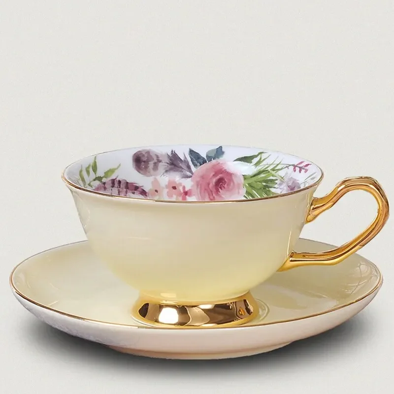 #V Ceramic coffee cup set European exquisite golden rim color glazed coffee cup and saucer afternoon tea cup