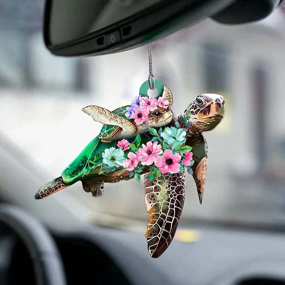 Sea Turtle Mom Ornament, Cute Car Ornament, Turtle Hanging Home Ornament, C