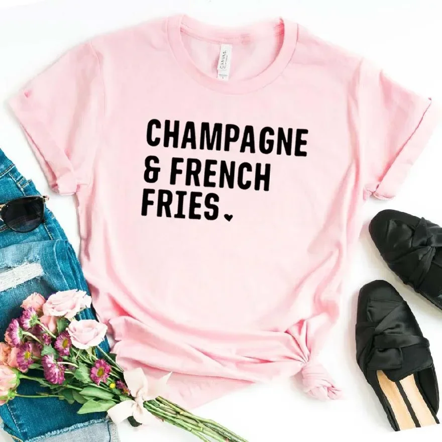 2024 Champagne french fries Women tshirt Cotton Casual Hipster Funny t-shirt Gift Lady Yong Girl Top Tee 2024 women clothes