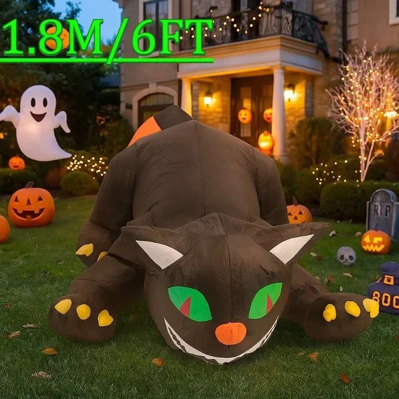 6 футов Хэллоуин праздничное освещение качающаяся голова модель кошки встроенный зеленый глаз красный свет светодиодный надувной уличный декор для двора