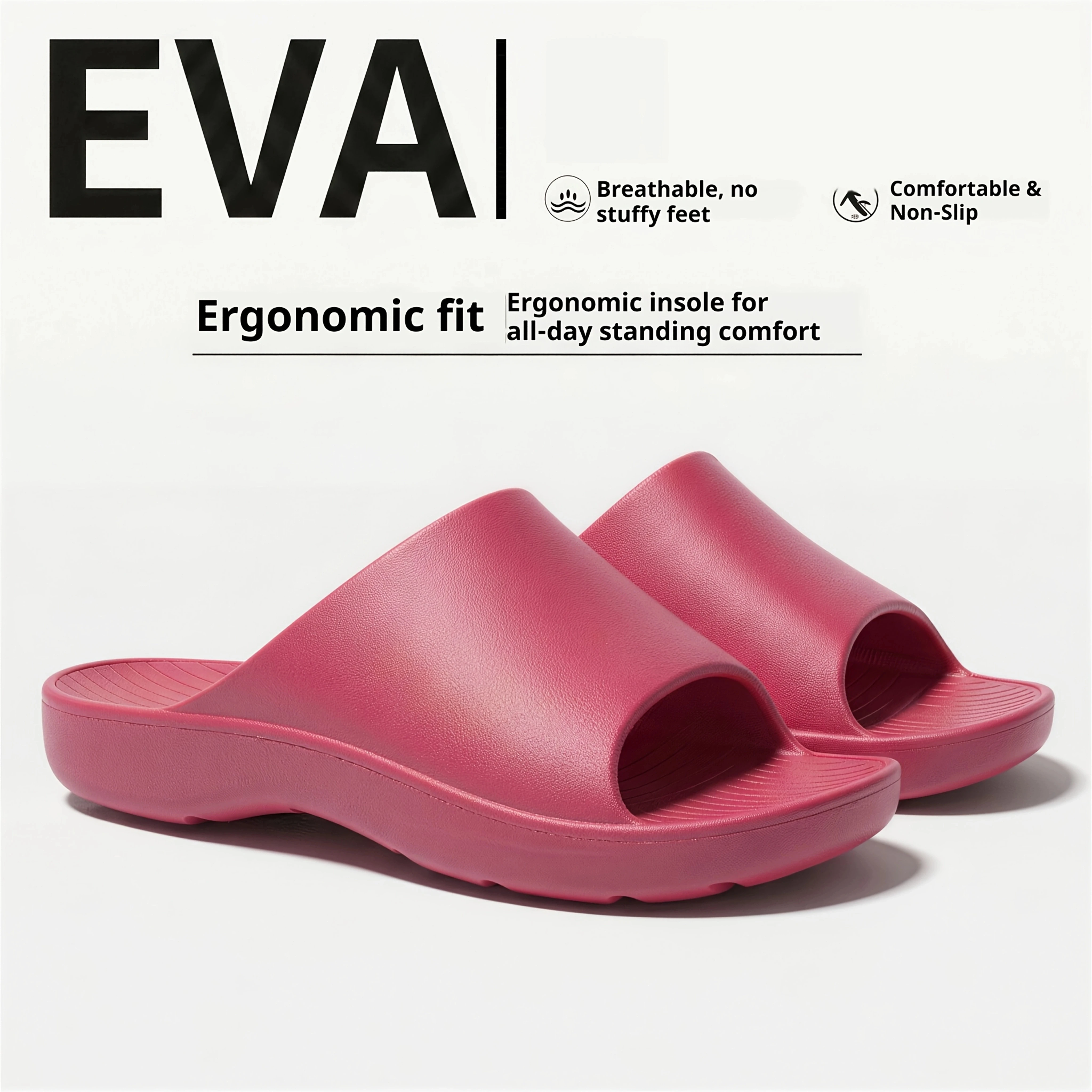 Soft EVA Slide Sandals Ergonomic Contoured Insole Arch Support Anti‑Slip Light‑Weight Home Casual Slippers