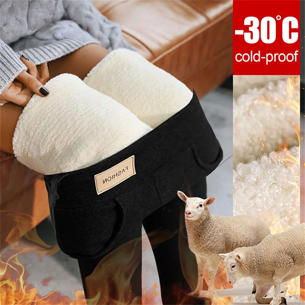Winter Women Leggings Solid Warm Thicken Lambwool Leggings Hight Waist Fleece Keep Butt Lift High Stretchy Walking Pants Pocket