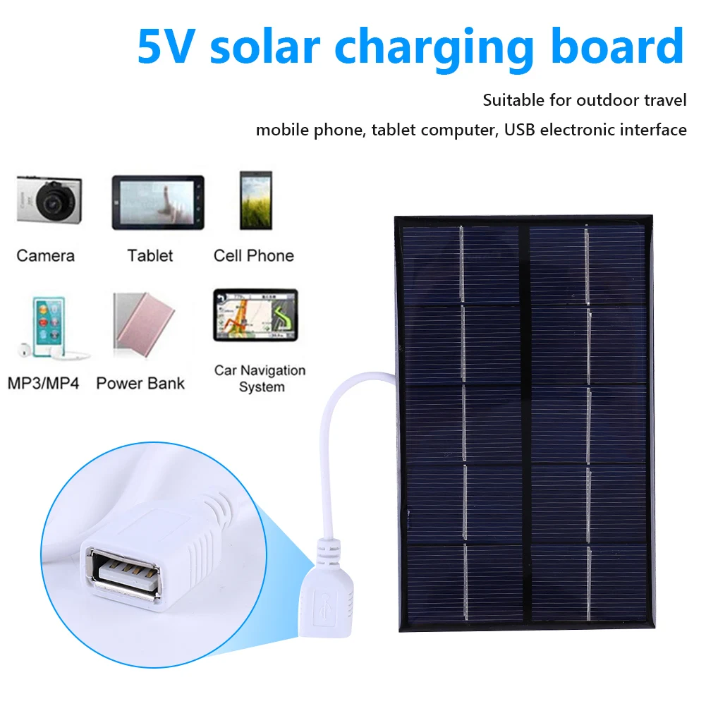 Placa Solar USB, cargador de Panel Solar de 5W y 5V, células fotovoltaicas de polisilicio para batería de 3-5V/carga de teléfono para acampar al aire libre