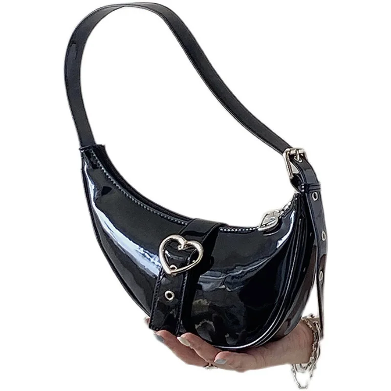 

Crescent Underarm Bag, Single Shoulder, Hand-held, Patent Leather, High-end, Trendy, Versatile, Solid Color Zipper Women's Bag