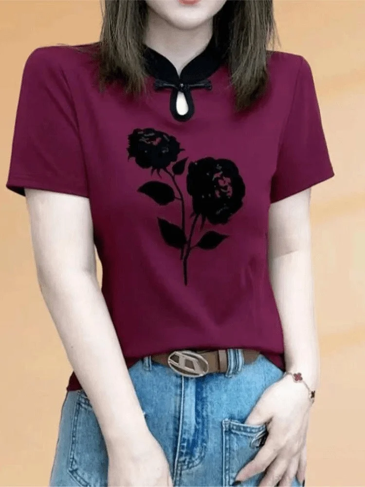 Faionable ort Sve T-irt Women's Slim Fit Basic irt Chinese Sle Summer New Arrival Top for Young Women 8-35