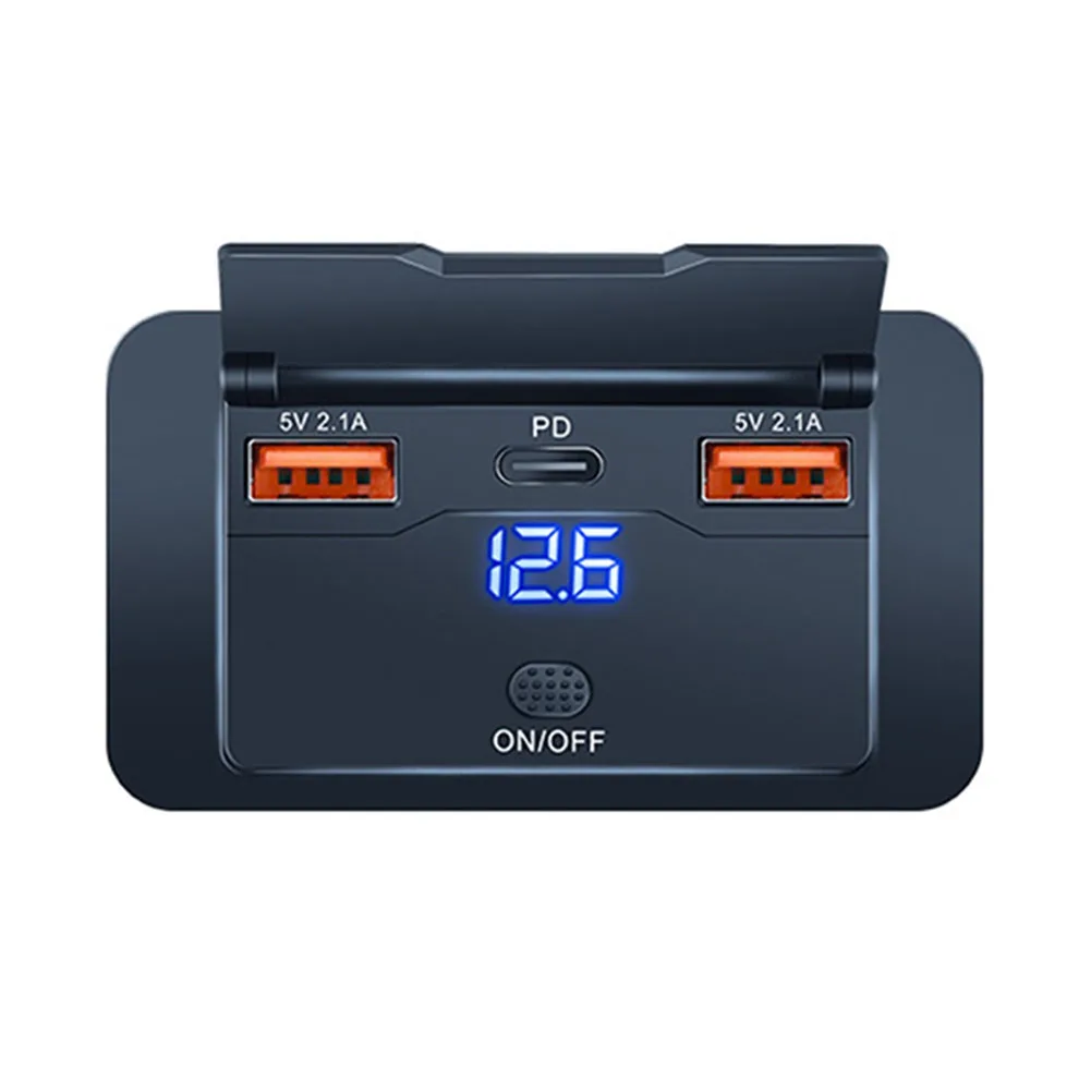 Flip Top 3 Port Charging Socket Panel For RV Boat Truck Camper Fast Power Outlet For Smartphones Tablets GPS Units Black ABS