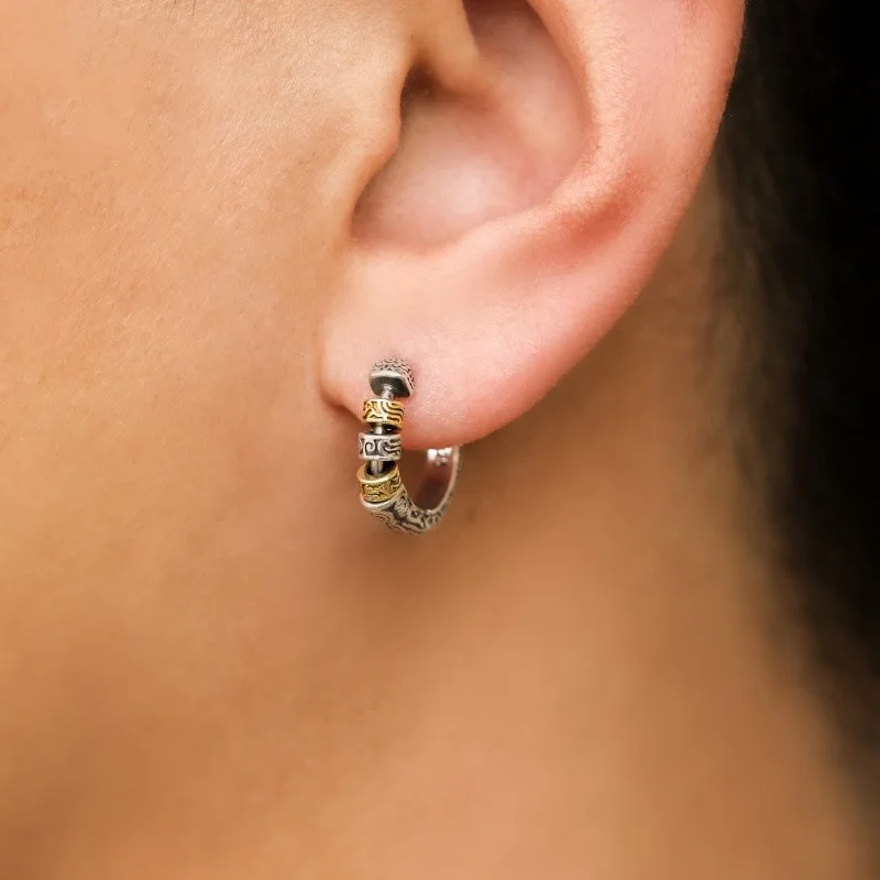 ANENJERY Thai Silver Splicing Color Hoop Earrings for Women Buckle Niche Design Cool Earrings Jewelry