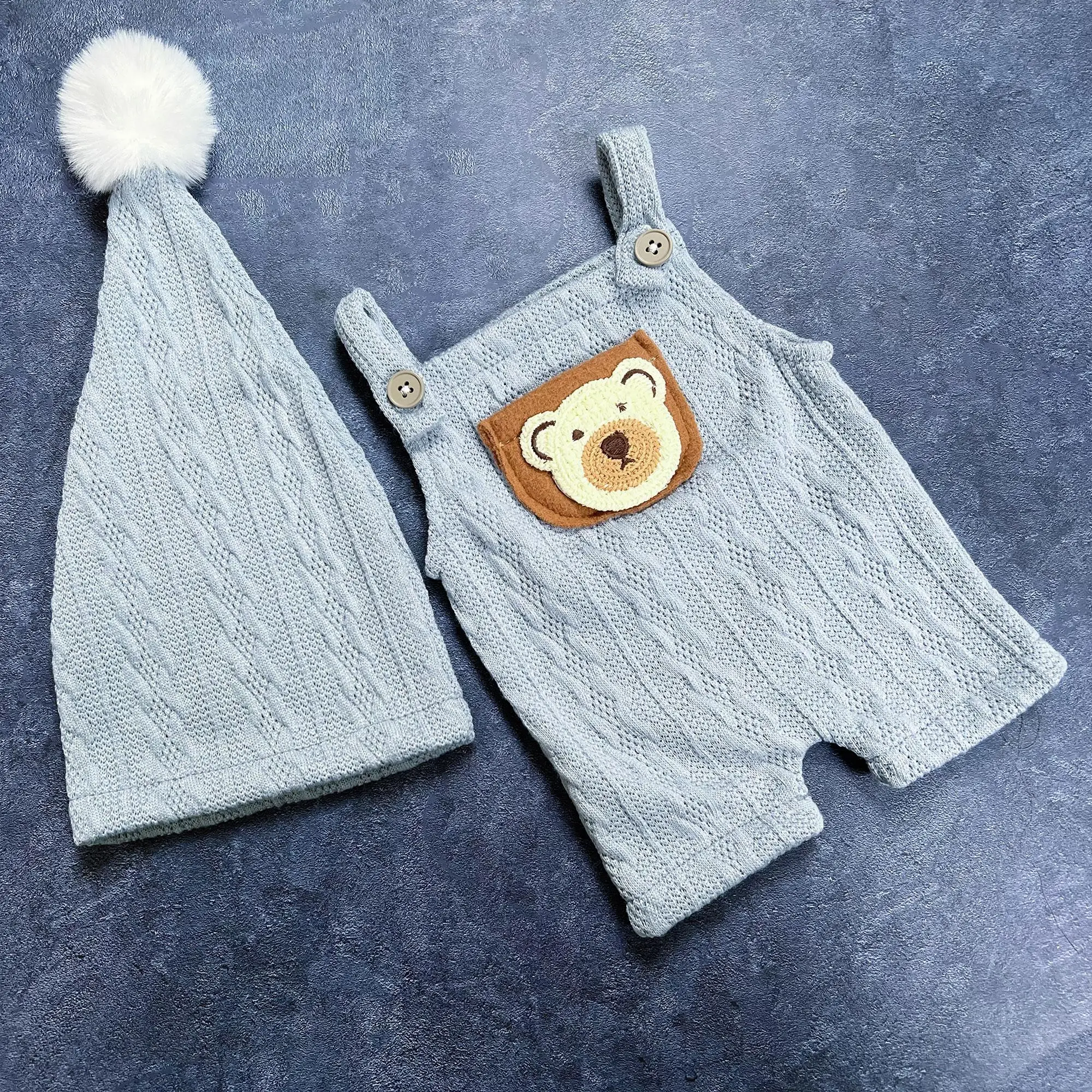 Don&Judy Newborn Baby Costume For Photography Little Bear Baby Pom-Pom Hat And Suspender Shorts Set For Baby Girl Boy
