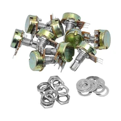 10PCS WH148 Linear Potentiometer B1K B2K B5K B10K B20K B50K B100K B250K B500K B1M 15mm Shaft With Nuts Washers 3pin WH148