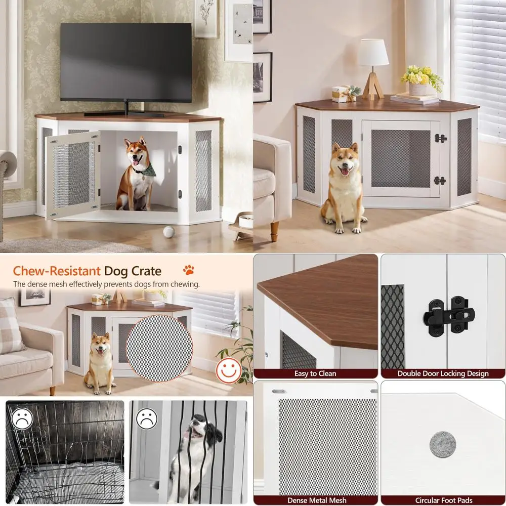 

Wooden Dog Crate Furniture, Elegant End Table with Pet Enclosure, Stylish Indoor Dog House for Small Breeds