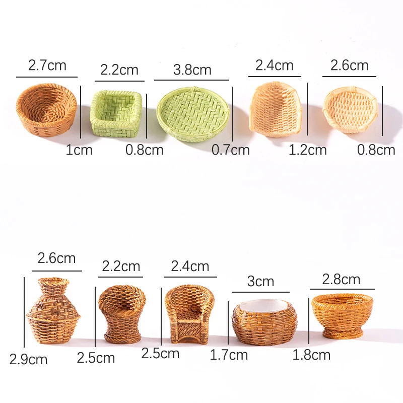 1/12 인형 집 시뮬레이션 대나무 바구니 의자 쓰레받기 인형 집 미니어처 가구 장식, 인형 집 액세서리