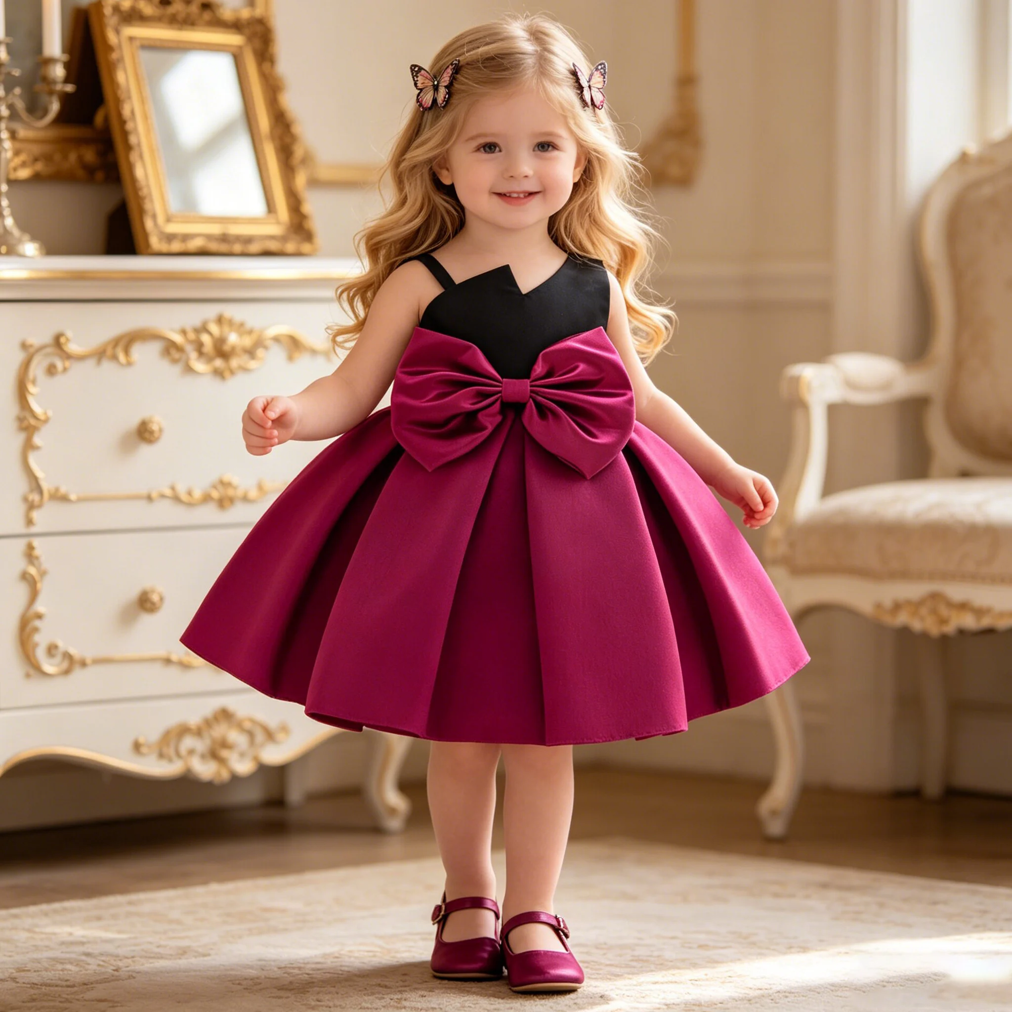 Kleinkind Prinzessin Kinder Partykleider für Mädchen Fancy Big Bow 1. Geburtstag Bankett Luxuskleider Formelles Hochzeitsabend-Abschlussballkleid