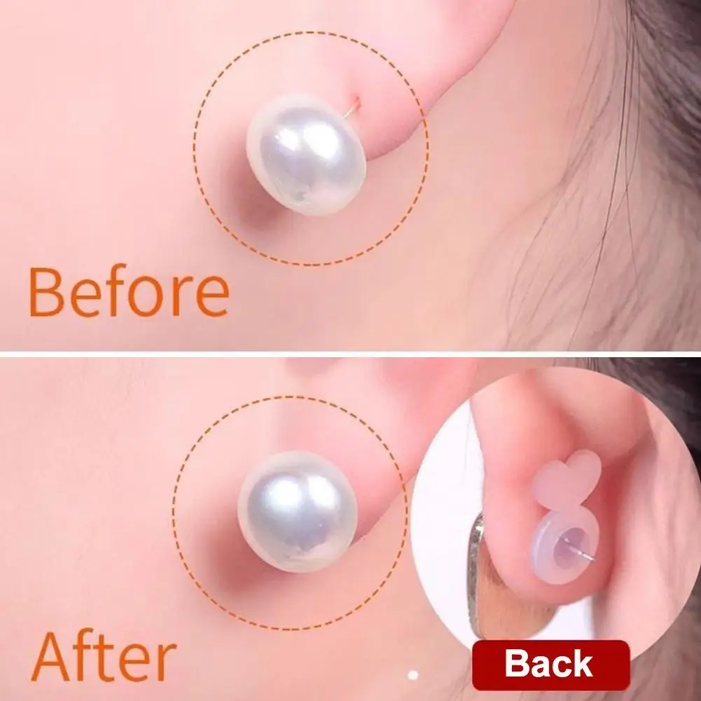 20pcs Silicone Ear Studs Support Ear Blockage Acrylic Transparent Prevent Falling Earnail Buckle Back Cap Practical Accessories